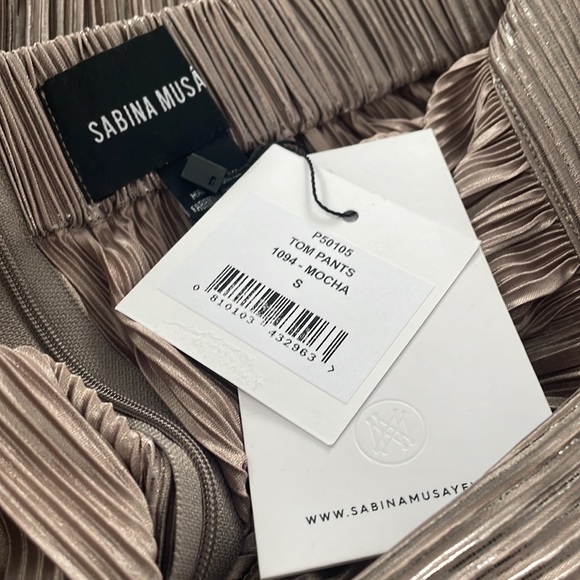 SABINA MUSAYEV Gold Metallic Plisse Pleated Tom Wide Leg Pants Small NWT - Picture 4 of 12